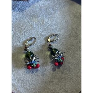 Rare Joli Jewelry Whimsical "Fairy" Drop Earrings - Crystal Pineapple & Cherry